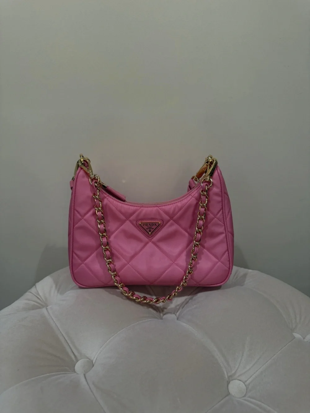 Prada Quilted Pink Shoulder Bag with Gold Chain Strap - Picture 1 of 4